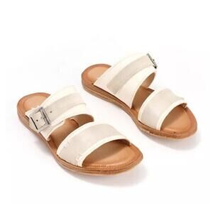 New Miz Mooz Florra Leather Double Band Slide Sandals Linen US 10.5-11 EU‎ 42